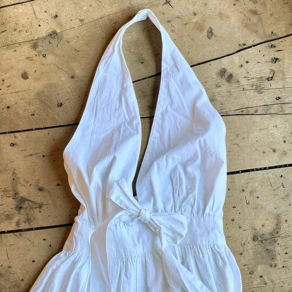 Venus White Halter Sun Dress Size 4 Cotton Tie Waist Summer Fit & Flare - Picture 2 of 11